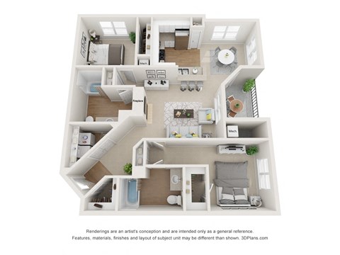 Floor plan for 2 beds, 2 baths, 1108 sqft